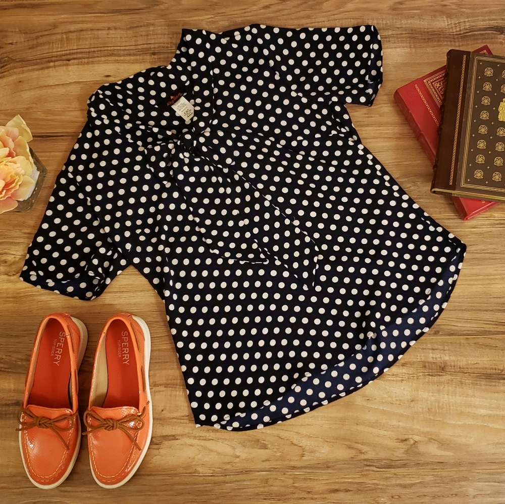 NWOT Navy and white polka dot blouse